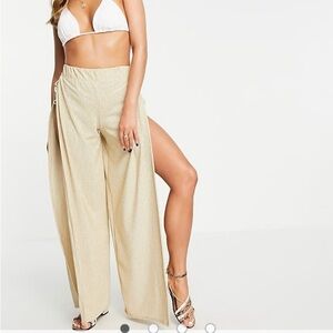 ASYOU flared split side beach pants in gold size 8